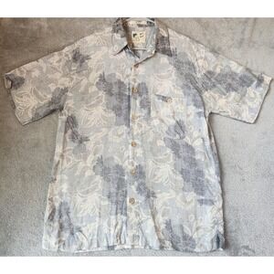 ME Sport Shirt Mens Mediu Blue Gray Floral Hawaiian Short Sleeve 90s Vintage